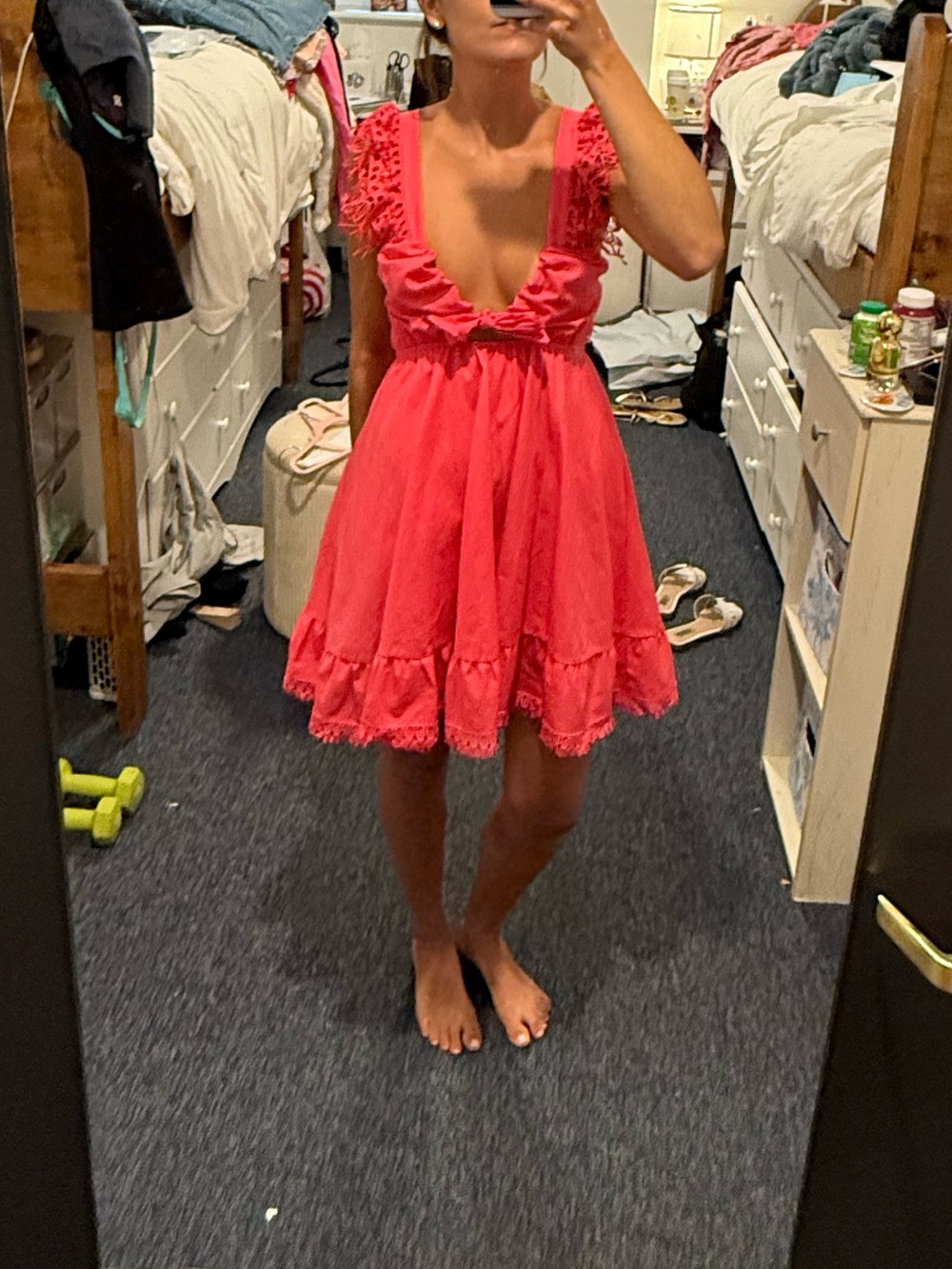 Peixoto Coral-Pink Lace Strap Bow Sundress for Kids